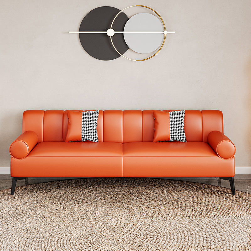 Round Arm Sofa Stain Resistant Faux Leather Standard Sofa for Living Room