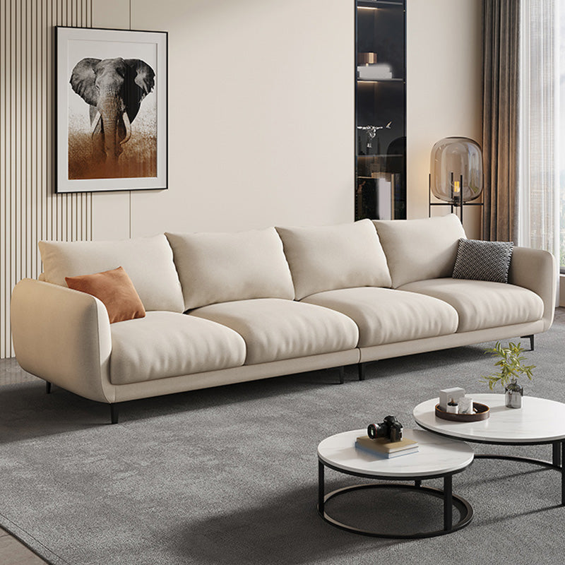 Scandinavian Sofa with Square Arms and Beige Loose Back in Solid Wood