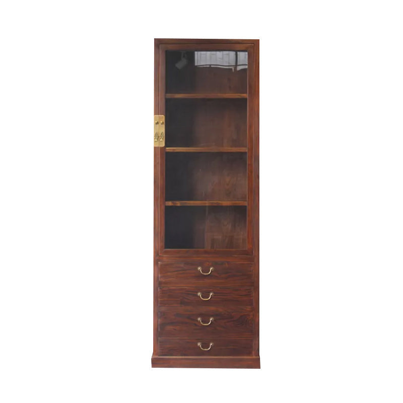 74.8" Tall 4 -drawer Accent Cabinet Solid Wood Glass Paned Chest 28"L x 16"W x 79"H Dark Coffee Clearhalo 'Cabinets & Chests' 'cabinets_chests' 'furn' 'furn_cabinets_chests' 'Furniture' 'Living Room Furniture' 6591735