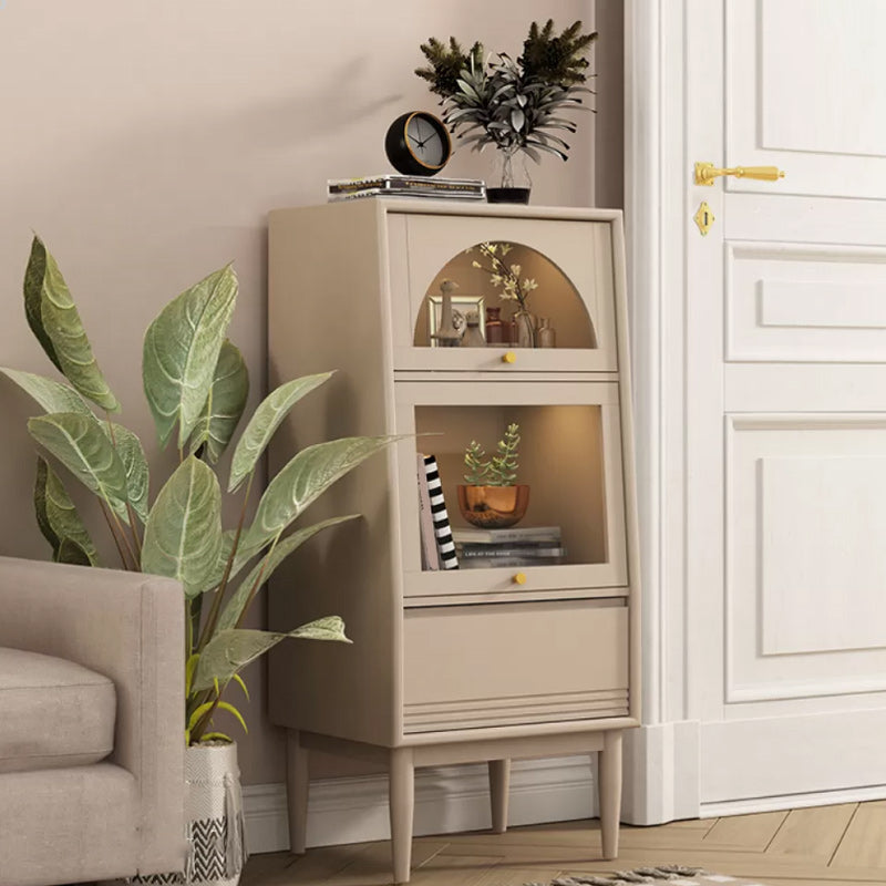 2 - Door and 1 - Drawer Pine Wood Chest 43.3" Tall Glass Paned Side Cabinet Khaki Clearhalo 'Cabinets & Chests' 'cabinets_chests' 'furn' 'furn_cabinets_chests' 'Furniture' 'Living Room Furniture' 6591786