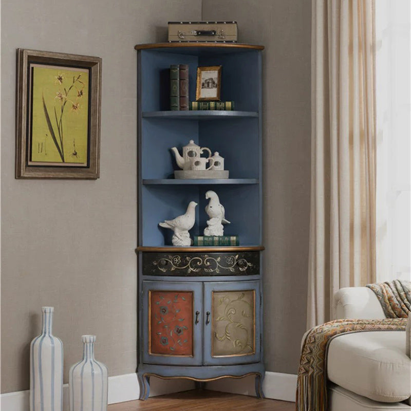 70.9" Tall Distressed Wood Corner Cabinet 1 - Drawers and 2 - Door Chest Blue Clearhalo 'Cabinets & Chests' 'cabinets_chests' 'furn' 'furn_cabinets_chests' 'Furniture' 'Living Room Furniture' 6591835