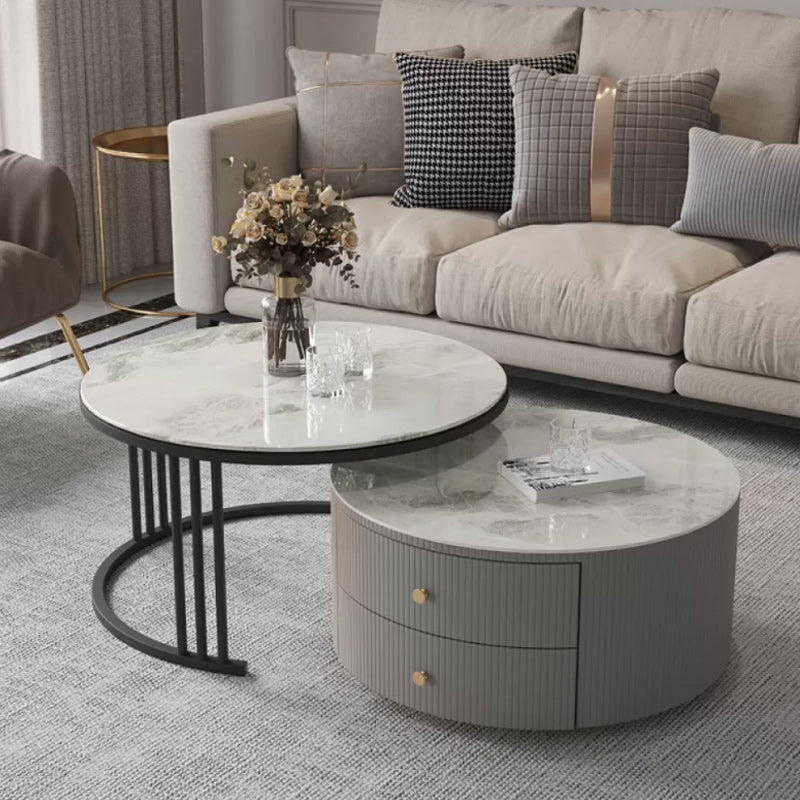 Modern Round End Table Living Room No Distressing Side Table with Drawers Marble Clearhalo 'Coffee & Accent Tables' 'Coffee Tables' 'coffee_tables' 'furn' 'furn_coffee_tables' 'Furniture' 'Living Room Furniture' 6592055