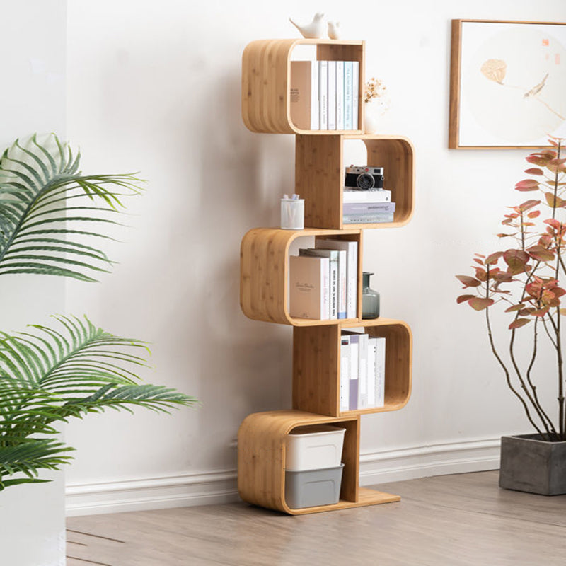 Modern Bamboo Bookcase Natural Open Back Standard Bookshelf with Shelves 22"L x 9.1"W x 65"H Clearhalo 'Bookcases' 'furn' 'furn_bookcases' 'Furniture' 'Office Furniture' 6592324
