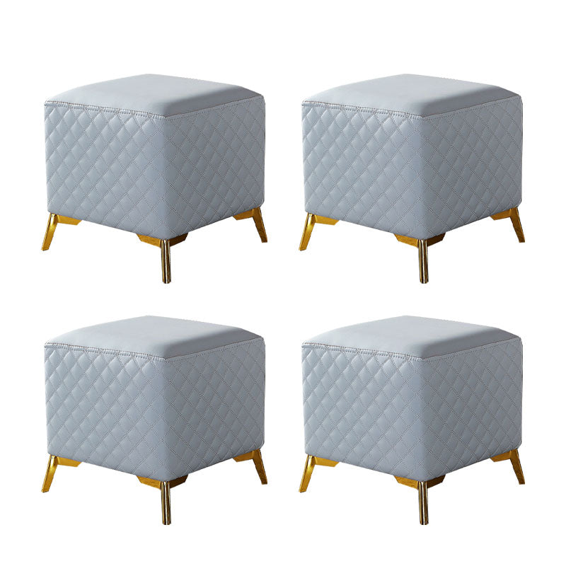 Glam Ottoman Genuine Leather Upholstered Diamond Lattice Square Ottoman with Metal Legs Light Gray 4 Piece Set Clearhalo 'furn' 'furn_ottomans_poufs' 'Furniture' 'Living Room Furniture' 'Ottomans & Poufs' 'ottomans_poufs' 6592548
