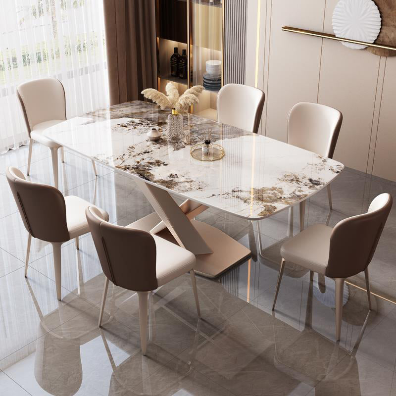 Glam Style Rectangle Table Set 1/2/5/7 Pieces Dining Set with Metal Legs for Home Use 7 Pieces: Table, 6 Chairs Clearhalo 'Dining Room Sets' 'Dining Tables & Seating' 'dining_room_set' 'furn' 'furn_dining_room_set' 'Furniture' 'Kitchen & Dining Furniture' 6593001