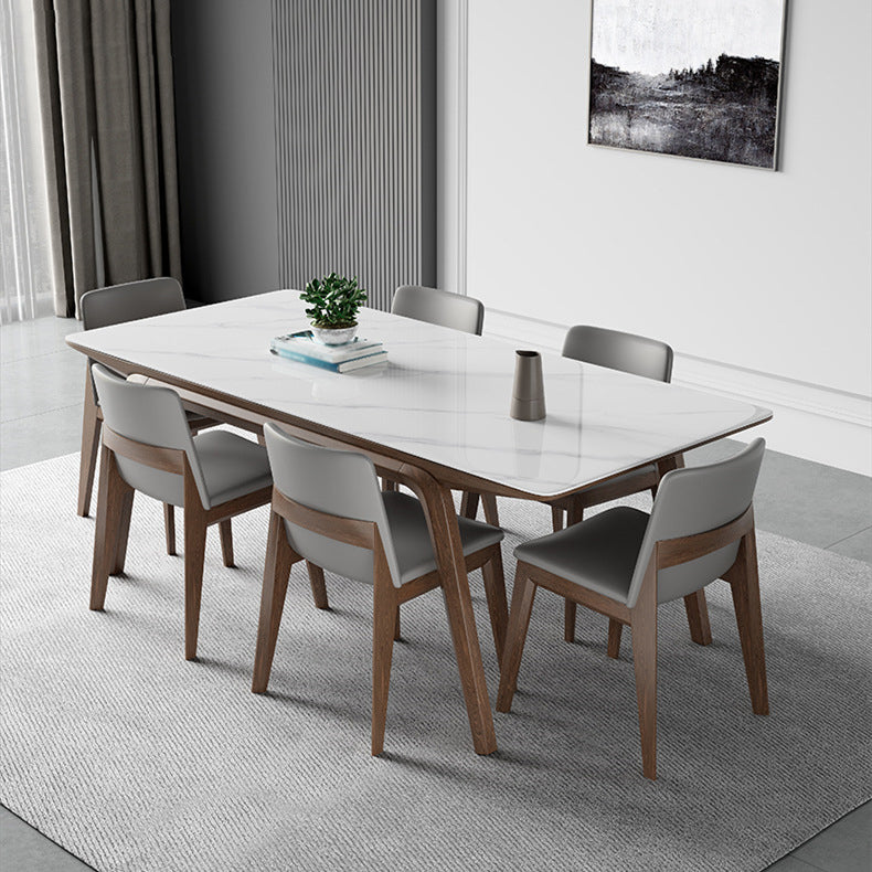 Modern Style Rectangle Table Set 1/2/3/4/5/7 Pieces Dining Set with Wood Legs 7 Pieces: Table, 6 Chairs Clearhalo 'Dining Room Sets' 'Dining Tables & Seating' 'dining_room_set' 'furn' 'furn_dining_room_set' 'Furniture' 'Kitchen & Dining Furniture' 6593015