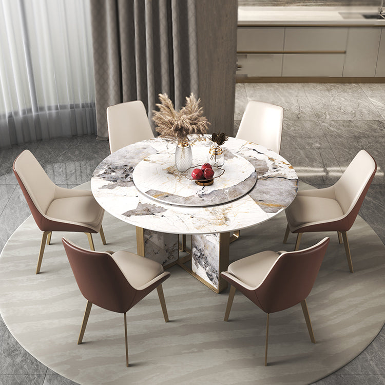 Round Dining Set 1/3/4/5/7 Pcs Stone Dining Table and Upholstered Chairs 7 Pieces: Table, 6 Chairs Clearhalo 'Dining Room Sets' 'Dining Tables & Seating' 'dining_room_set' 'furn' 'furn_dining_room_set' 'Furniture' 'Kitchen & Dining Furniture' 6593084