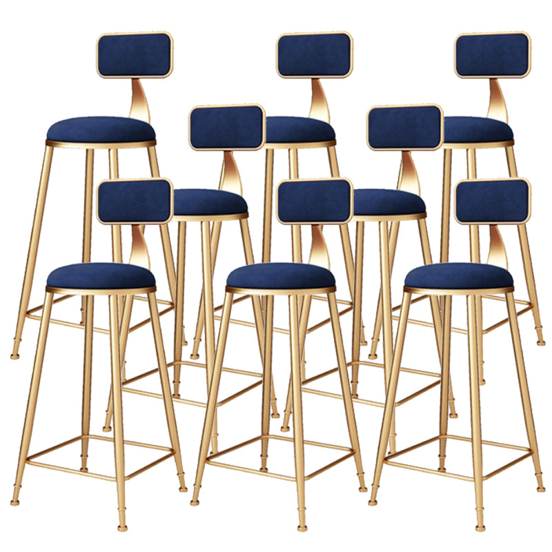 Glam Armless Backrest Counter Stool Iron Bar Stool with Cushion and Pedal for Balcony