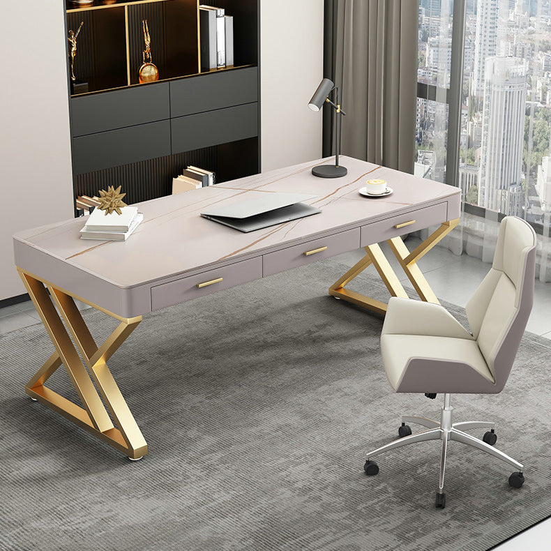 29.25 "H Classic Glam Office Desk Curved Shape Stone Writing Desk