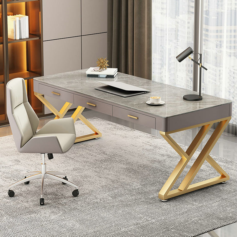 29.25-inch H Classic Glam Writing Desk Desk Curved Stone Office Desk