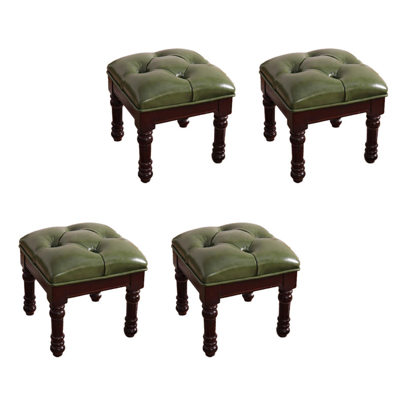 Mid-Century Modern Ottoman Faux Leather Tufted Upholstered Square Ottoman Army Green 4 Piece Set Clearhalo 'furn' 'furn_ottomans_poufs' 'Furniture' 'Living Room Furniture' 'Ottomans & Poufs' 'ottomans_poufs' 6600888