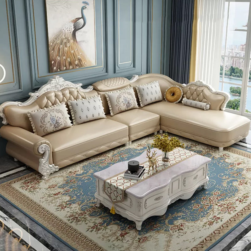 Braccio di scorrimento trapuntato divano Chesterfield e chaise autentico divano in pelle con cuscini