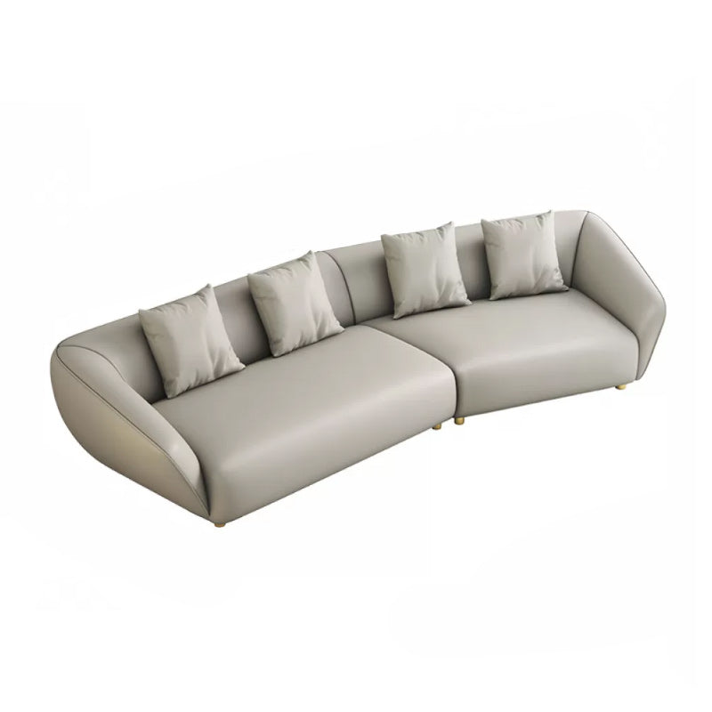 Glam Sloped Arm Sofa with Pillows Genuine Leather Sofa in Gray Corner Sectional 137.8"L x 38.2"W x 28.3"H Clearhalo 'furn' 'furn_sectionals' 'Furniture' 'Living Room Furniture' 'Sectionals' 6606776