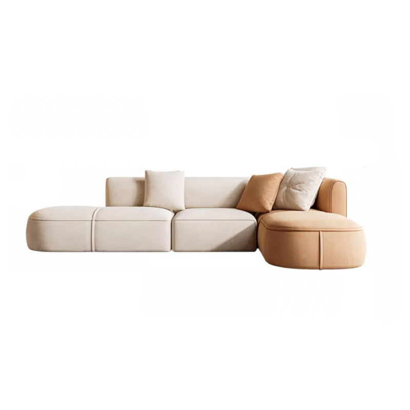 Minimalist 27.6-In H Sofa and Chaise Brown & Beige Sofa with One Side Arm 136"L x 69"W x 28"H Right Clearhalo 'furn' 'furn_sectionals' 'Furniture' 'Living Room Furniture' 'Sectionals' 6606934