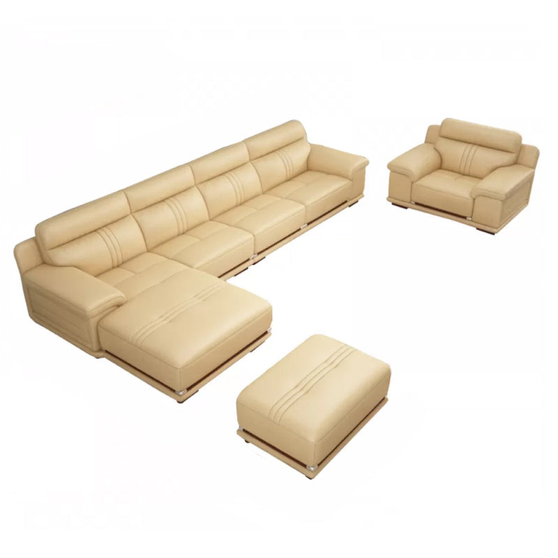 Divano sezionale in pelle autentica beige cuscino.