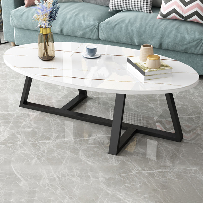 Glam Single Oval Coffee Table Cross Legs Coffee Cocktail Table