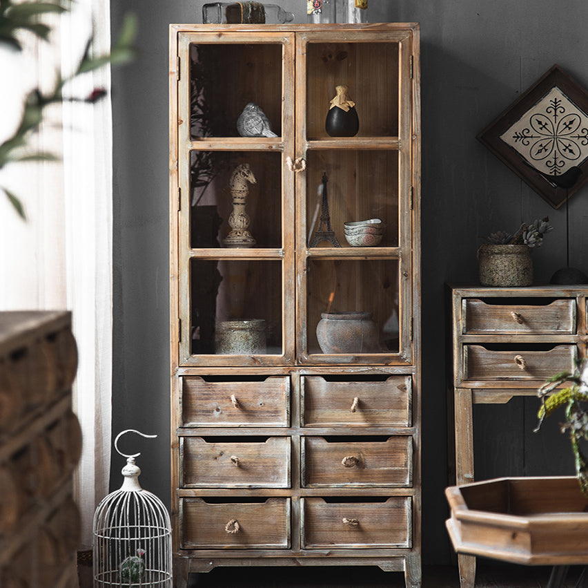 Distressed Wood Accent Chest Industrial Ring Pulls Natural Accent Cabinet 24"L x 14"W x 59"H Clearhalo 'Cabinets & Chests' 'cabinets_chests' 'furn' 'furn_cabinets_chests' 'Furniture' 'Living Room Furniture' 6608494