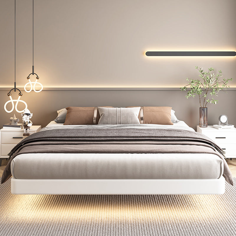 Cama de plataforma contemporánea cama de madera sólida con luz para dormitorio