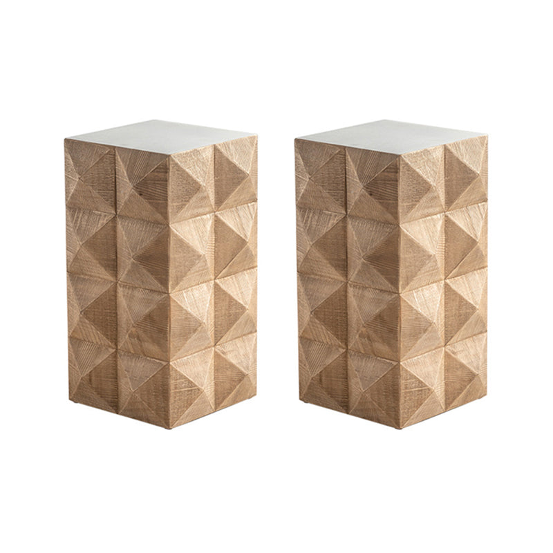 Rustic Solid Wood End Table Drum Square Shape Accent Side Table