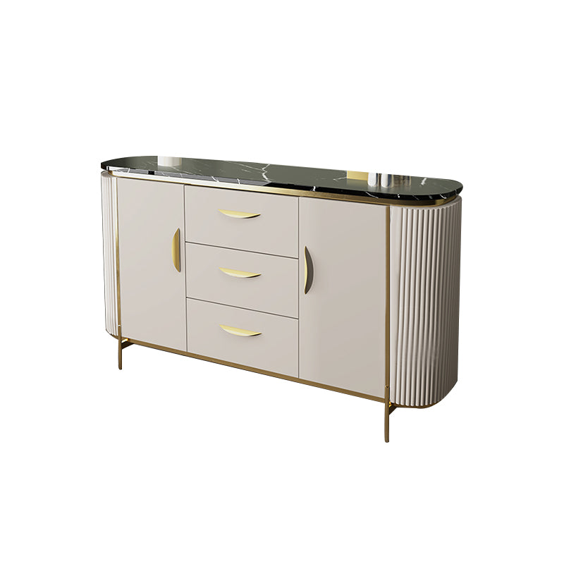 Scheda laterale di pietra per tavolino a buffet moderno con armadi e cassetti