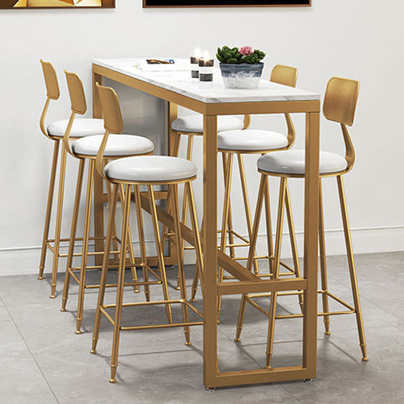 Faux Marble Bar Height Table Modern Style Bistro Table with Trestle Base 102.4"L x 15.7"W x 41.3"H Without Chairs Clearhalo 'Bar Furniture' 'Bar Tables' 'bar_tables' 'furn' 'furn_bar_tables' 'Furniture' 'Kitchen & Dining Furniture' 6610399