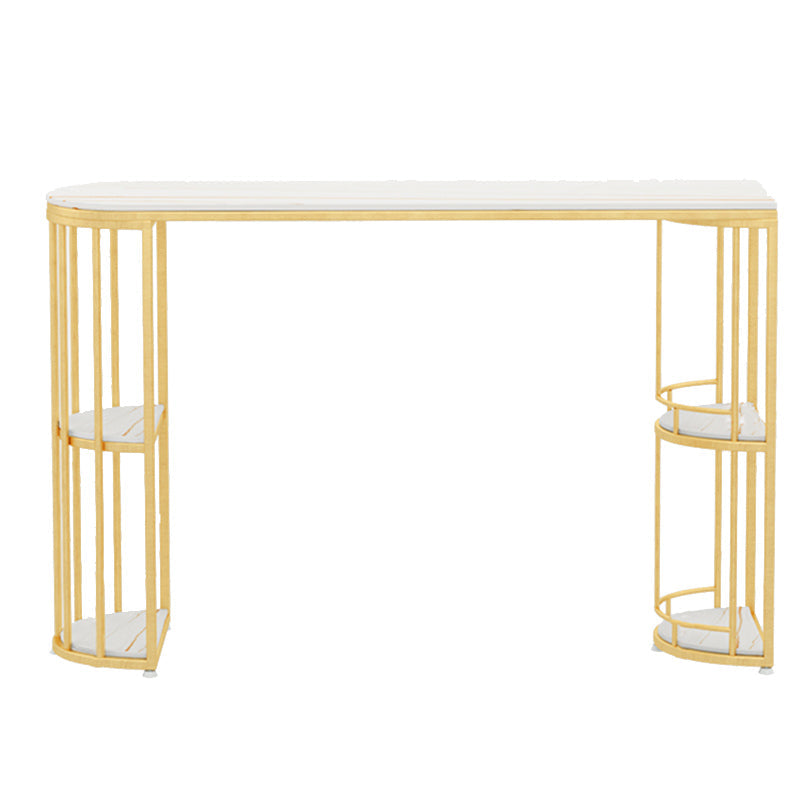 Free Form Counter Height Dining Table with Storage Modern Bar Dining Table 70.9"L x 15.7"W x 41.3"H White-Gold Without Chairs Clearhalo 'Bar Furniture' 'Bar Tables' 'bar_tables' 'furn' 'furn_bar_tables' 'Furniture' 'Kitchen & Dining Furniture' 6610892