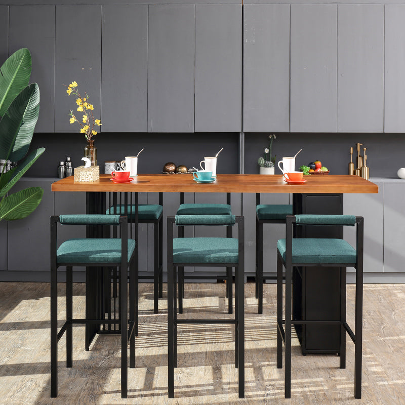 Modern Bar Table Set 1/7 Pieces Solid Wood Counter Table with Upholstered Stools 7 Pieces: Table, 6 Stools Clearhalo 'Bar Furniture' 'furn' 'furn_home_bar_bar_sets' 'Furniture' 'Home Bars & Bar Sets' 'home_bar_bar_sets' 'Kitchen & Dining Furniture' 6612306