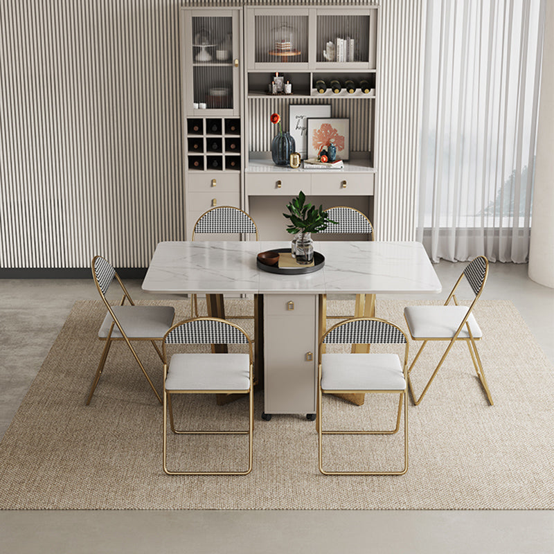 Folding Dining Table Set 1/3/5/7 Pcs Sintered Stone Dining Table with Armless Chairs