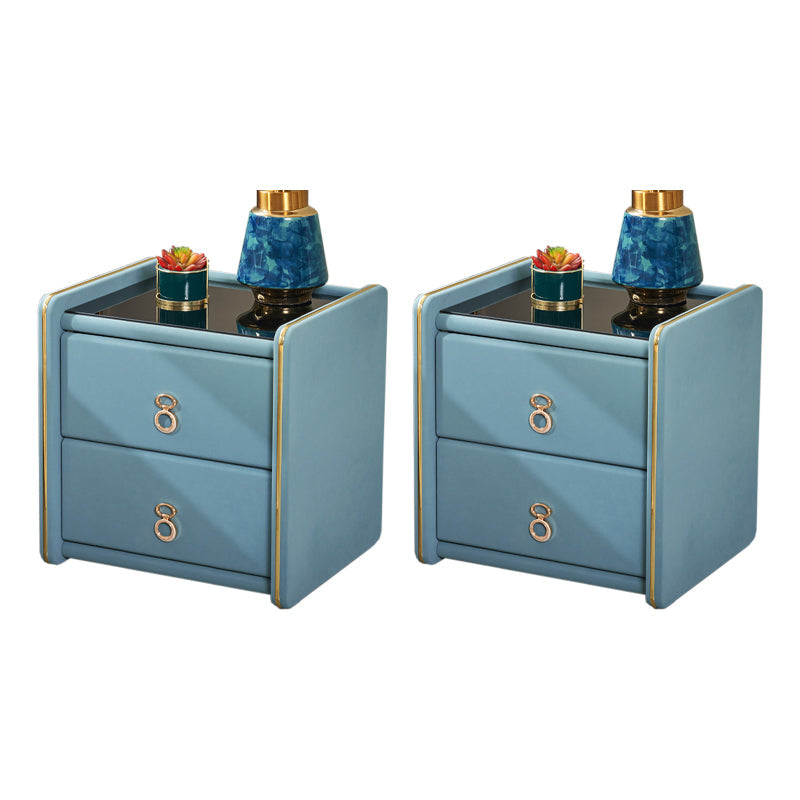 Contemporary Accent Table Nightstand Glass Nightstand with 2 Drawers