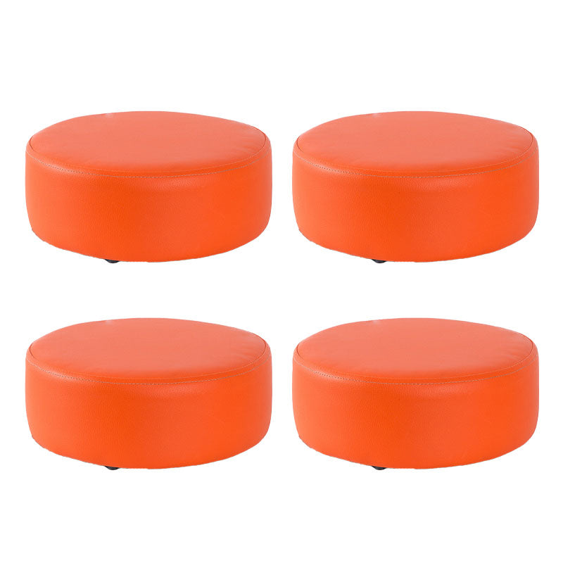 Modern Round Shape Pouf Leather Solid Color Pouf for Drawing Room Orange 4 Piece Set Clearhalo 'furn' 'furn_ottomans_poufs' 'Furniture' 'Living Room Furniture' 'Ottomans & Poufs' 'ottomans_poufs' 6619578