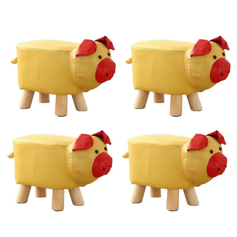 Contemporary Pouf Ottoman Cotton Upholstered Animal Shape Ottoman with Chair Legs Pig Yellow 4 Piece Set Clearhalo 'furn' 'furn_ottomans_poufs' 'Furniture' 'Living Room Furniture' 'Ottomans & Poufs' 'ottomans_poufs' 6619656