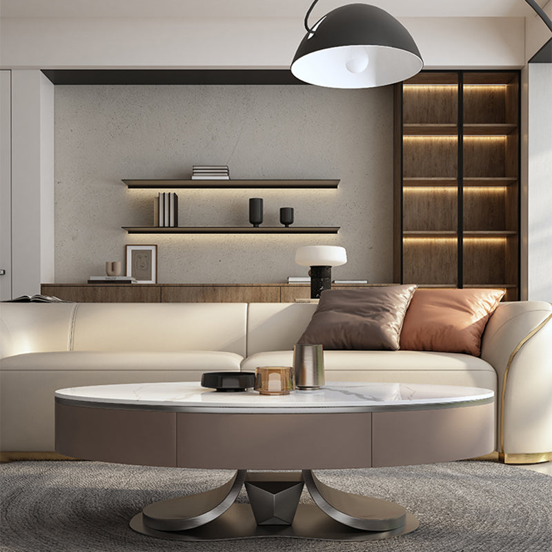 Glam Stone Single Coffee Table Pedestal Coffee Cocktail Table with Storage Drawers Clearhalo 'Coffee & Accent Tables' 'Coffee Tables' 'coffee_tables' 'furn' 'furn_coffee_tables' 'Furniture' 'Living Room Furniture' 6620437