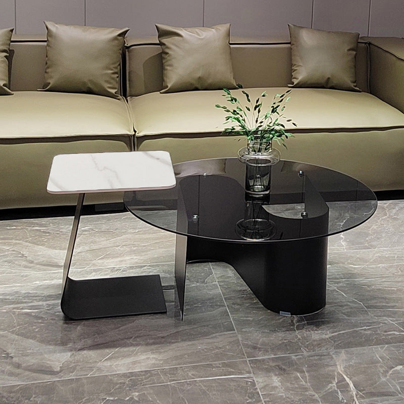 Tavolino rotondo moderno in vetro set di tavolini da caffè piedistallo