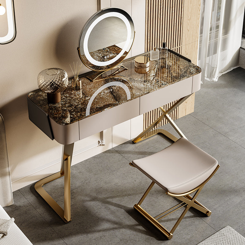 Tavolo da vanità in ardesia a 2 sgabelli da 2-cavanione set con specchio delle luci