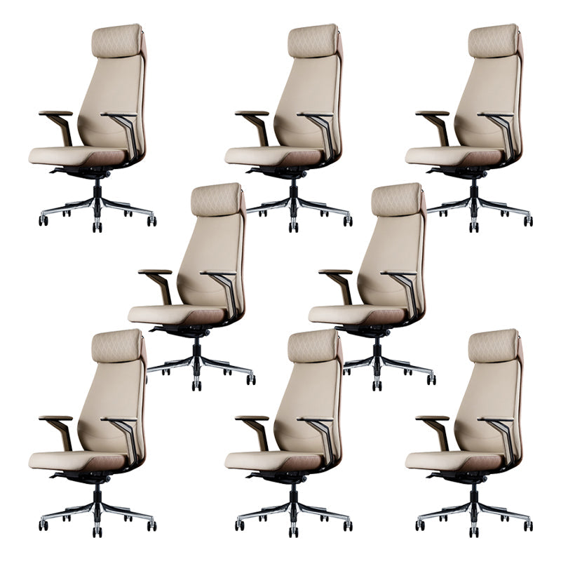 Contemporary Swivel Executive Chair Padded Arms Managers Chair for Office Off-White 8 Piece Set Clearhalo 'furn' 'furn_office_chair' 'Furniture' 'Office Chairs' 'Office Furniture' 'office_chair' 6622809