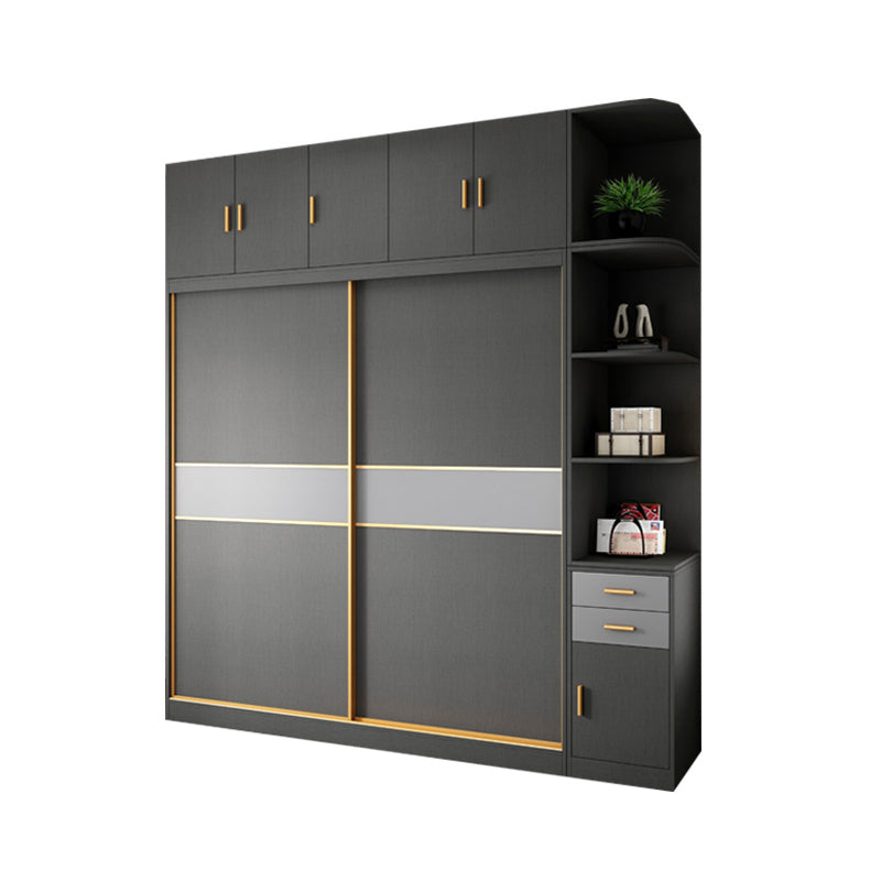 Grey Engineered Wood Wardrobe Cabinet Contemporary Wardrobe Armoire