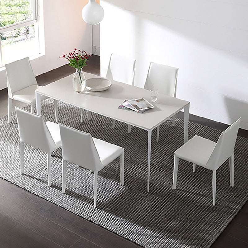 Modern Style Rectangle Table Set 1/2/4/5/6/7 Pieces Dining Set with Metal Legs 7 Pieces: Table, 6 Chairs Clearhalo 'Dining Room Sets' 'Dining Tables & Seating' 'dining_room_set' 'furn' 'furn_dining_room_set' 'Furniture' 'Kitchen & Dining Furniture' 6629985