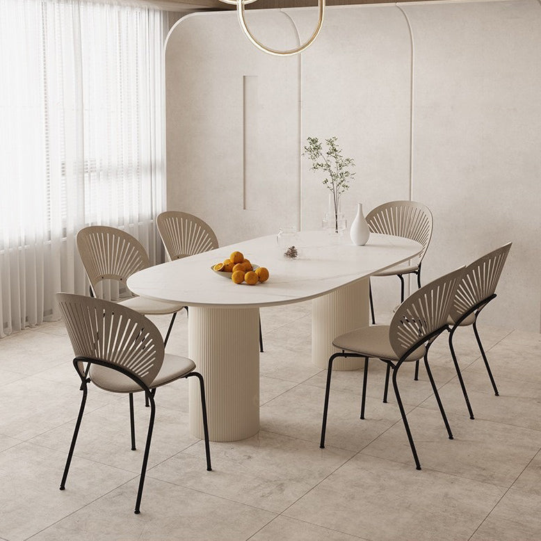 Modern Style Oval Table Set 1/4/5/6/7 Pieces Dining Set with Metal Legs