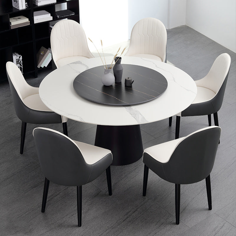 Modern Dining Set 1/5/7 Pcs Round Sintered Stone Dining Table with Upholstered Chairs