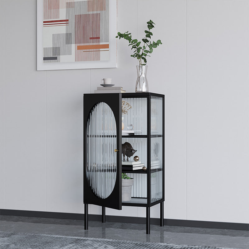 Contemporary Metal Curio Cabinet Glass Doors Hutch Buffet with Door Black Clearhalo 'Display & China Cabinets' 'display_china_cabinets' 'furn' 'furn_display_china_cabinets' 'Furniture' 'Kitchen & Dining Furniture' 6630978
