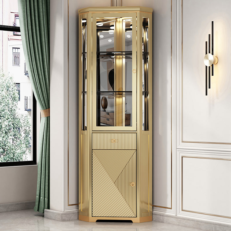 Glam Curio Curio Olio Olio in vetro in quercia Armadietto a buffet con illuminazione