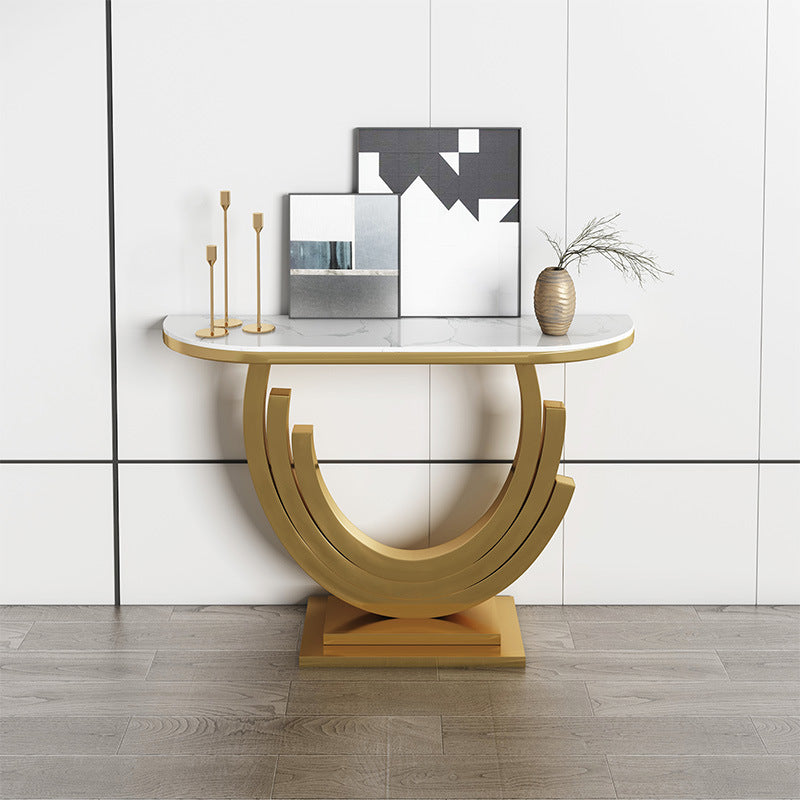 Tavolo console di marmo glam mezza luna tavolo accento in acciaio inossidabile per sala
