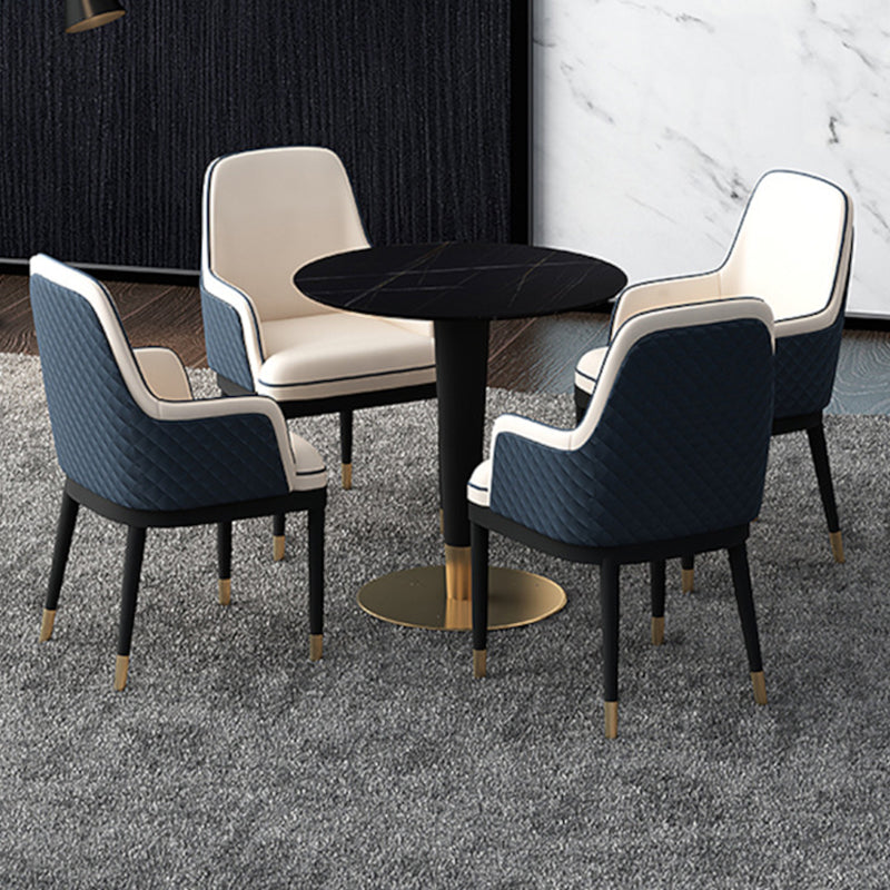 Black Stone Top Table with Pedestal Base Traditional Luxury Round Dining Table