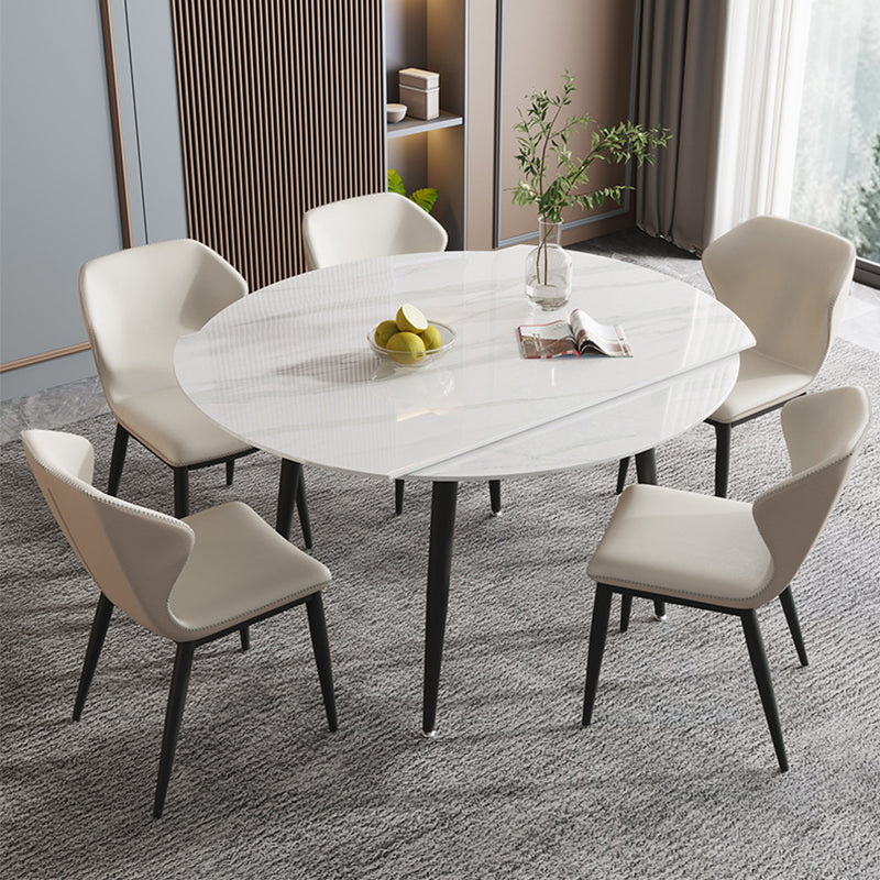 Modern Stone Dining Table with 4 Black Legs Table for Dining Room 59.1"L x 59.1"W x 29.5"H Without Chairs Clearhalo 'Dining Tables & Seating' 'Dining Tables' 'dining_table' 'furn' 'furn_dining_table' 'Furniture' 'Kitchen & Dining Furniture' 6635609
