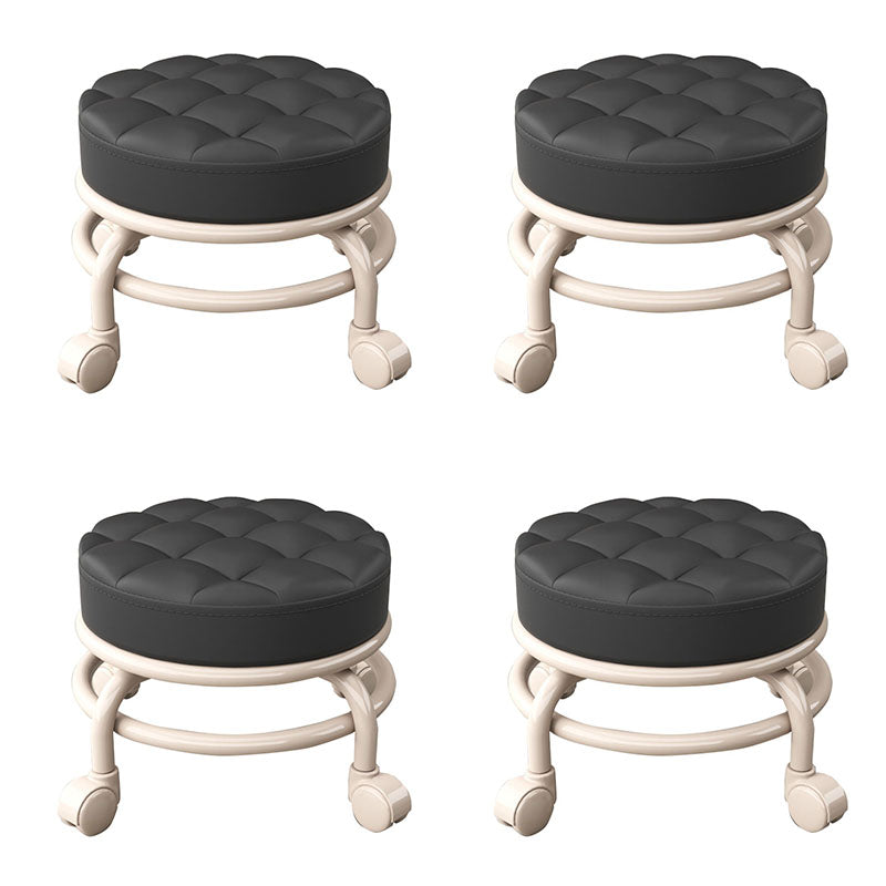 Stain Resistant Ottoman Solid PU Leather Tufted Round Ottoman with Wheels Black 4 Piece Set Clearhalo 'furn' 'furn_ottomans_poufs' 'Furniture' 'Living Room Furniture' 'Ottomans & Poufs' 'ottomans_poufs' 6635783