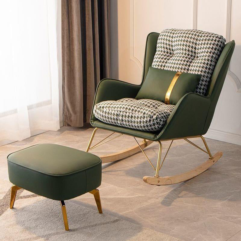 Modern Upholstered Rocker Chair Metal Frame Dirt Resistant Rocker Chair Blackish Green Rocking Chair with Ottomans Clearhalo 'Chairs & Seating' 'furn' 'furn_rocking_chairs' 'Furniture' 'Living Room Furniture' 'Rocking Chairs' 'rocking_chairs' 6636006