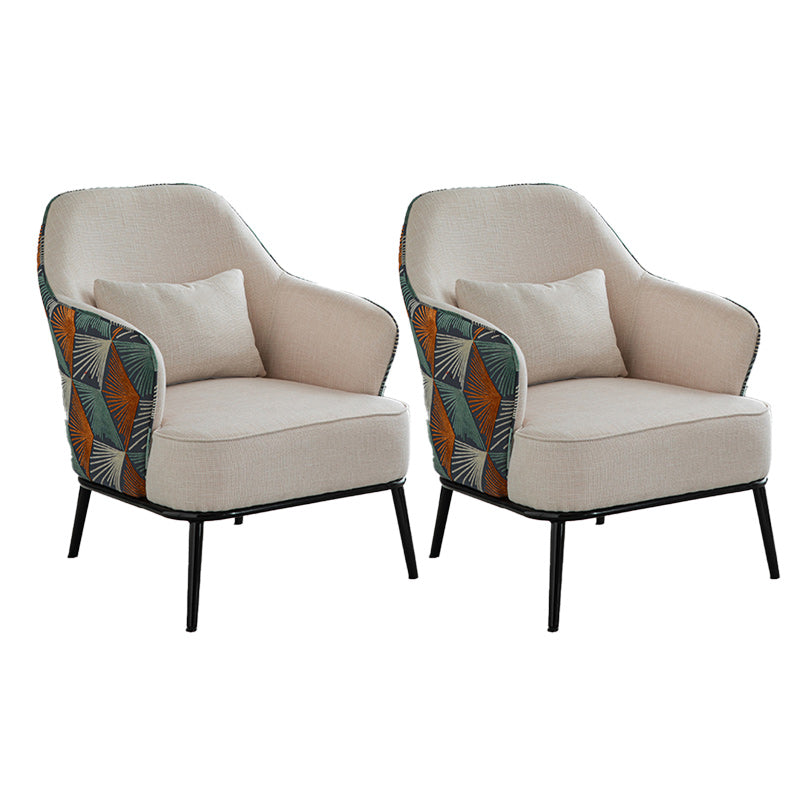 Modern Armchair Solid Color Pillow Back Basic Four Legs Chair Off White-Colours 2 Piece Set Clearhalo 'Accent Chairs' 'accent_chairs' 'Chairs & Seating' 'furn' 'furn_accent_chairs' 'Furniture' 'Living Room Furniture' 6637079