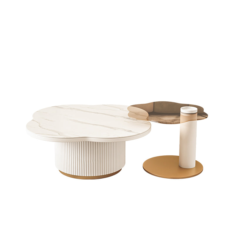 Slate and Metal Coffee Table No Distressing Pedestal Coffee Table Set 35"L x 31"W x 16"H + 22"L x 18"W x 18"H White Clearhalo 'Coffee & Accent Tables' 'Coffee Tables' 'coffee_tables' 'furn' 'furn_coffee_tables' 'Furniture' 'Living Room Furniture' 6637343