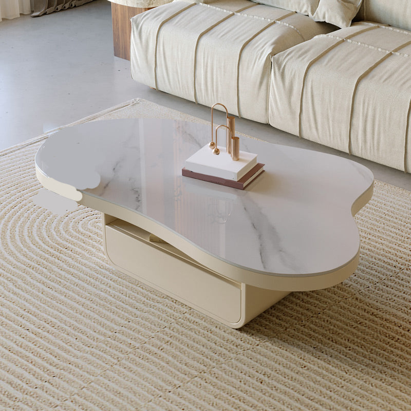 1 - Drawer and 1 - Shelf Coffee Cocktail Table Solid Wood Pedestal Coffee Table Grey White Clearhalo 'Coffee & Accent Tables' 'Coffee Tables' 'coffee_tables' 'furn' 'furn_coffee_tables' 'Furniture' 'Living Room Furniture' 6637393