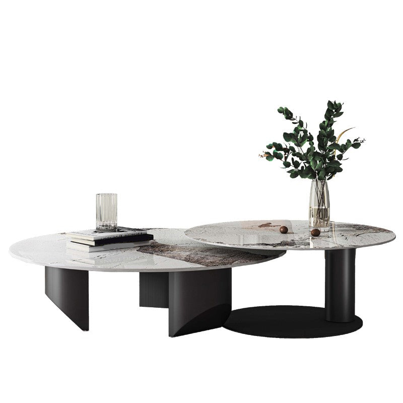 Slate Round Modern Coffee Table No Distressing Coffee Table Set Clearhalo 'Coffee & Accent Tables' 'Coffee Tables' 'coffee_tables' 'furn' 'furn_coffee_tables' 'Furniture' 'Living Room Furniture' 6637417